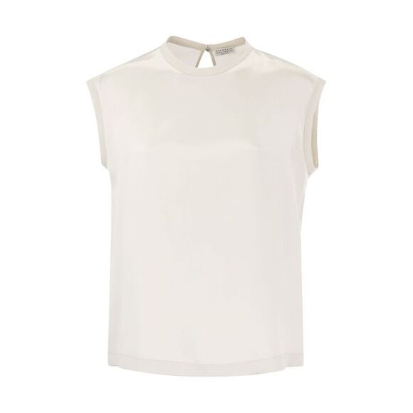Elegant White Silk T-Shirt with Monili Details by BRUNELLO CUCINELLI